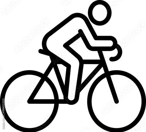 Minimalist black line drawing of cyclist riding bicycle on white background ideal for logo design and infographic use; athletic silhouette