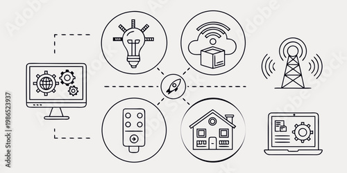 Technology with computer and house light bulb cloud