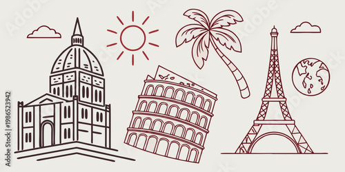 Travel with landmarks and sun tourism vacation