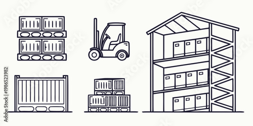 Warehouse storage and forklift pallets crates