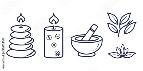 Meditation and herbalism with candles and mortar leaves