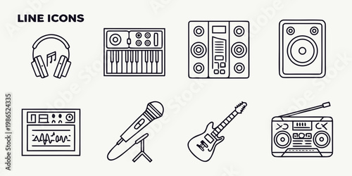 Music audio equipment line headphones mixer speakers amplifier