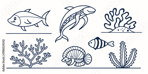 Ocean creatures sea life fish coral reef dolphin seaweed