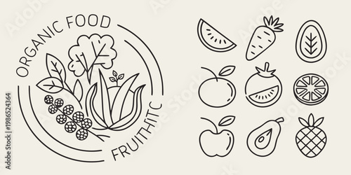 Organic food and fruit line healthy eating nutrition