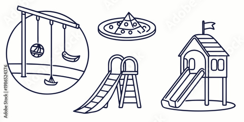 Playground equipment including swing slide and house playhouse pizza