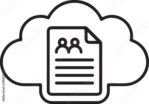 Cloud data profile document icon vector black line illustration isolated.