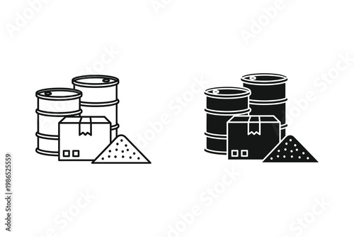 Industrial Barrels, Cardboard Box, and Powder Pile Vector Illustration Set