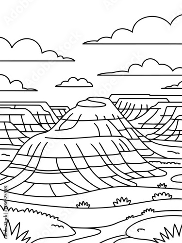 Line Art: Dramatic landscape rendered in a minimalist style, a study in shapes and contours, showcasing nature's artistry in its purest form.