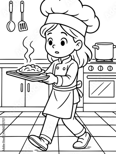 The Chef's Culinary Creation: An illustration of a chef, carefully presenting a freshly prepared dish, symbolizing culinary skill and the art of gastronomy in a warm kitchen setting.