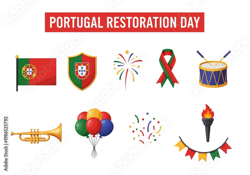 Portugal Restoration Day vector icon collection of symbols and elements