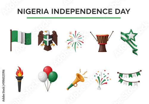 Nigeria Independence Day vector illustration icons for celebration and national pride