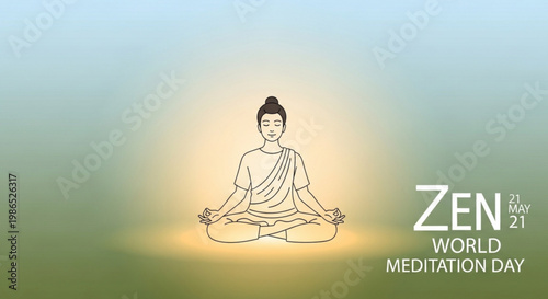 Buddha meditates peacefully on zen world meditation day with a glowing aura
