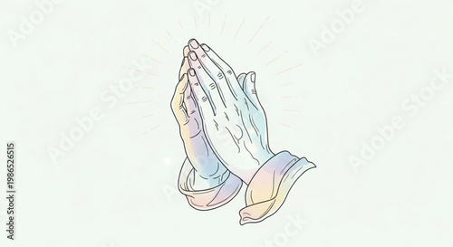 Hands clasped in prayer with pastel colors on a white background symbolizing hope and spirituality