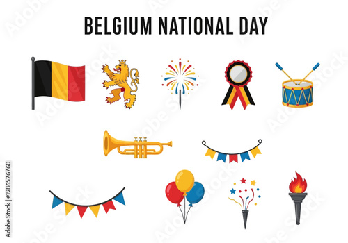 Belgium National Day vector icons collection for festive celebrations and national pride