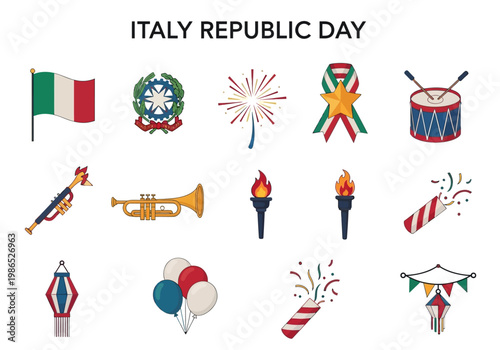 Italy Republic Day vector icons set for national celebration of liberation and freedom