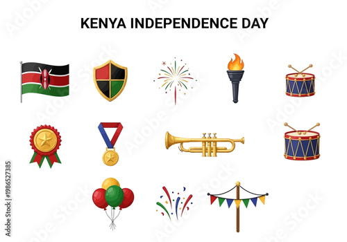 Kenya Independence Day vector icons set for celebration and national pride