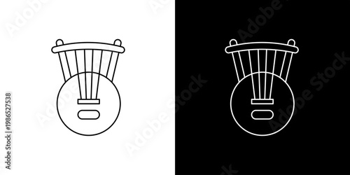 Elegant line art icon of a classic lyre instrument, symbolizing ancient music, harmony, and cultural heritage, perfect for modern design elements