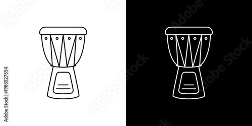 Outline icon drawing of a drum on a white and black background for musical concepts