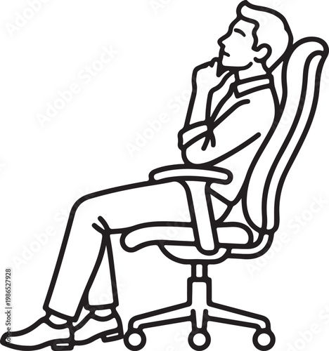Businessman contemplating while sitting in an office chair, outline.