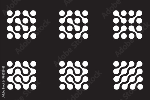 Connected liquid or nano dots pattern with vanishing effect. Disappearing organic amorphous shapes texture. Linked metaballs, molecules or cells transition background. Vector graphic illustration.