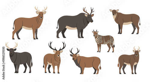 Group of deer and antelope animals.