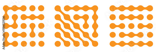 Connected liquid or nano dots pattern with vanishing effect. Disappearing organic amorphous shapes texture. Linked metaballs, molecules or cells transition background. Vector graphic illustration.