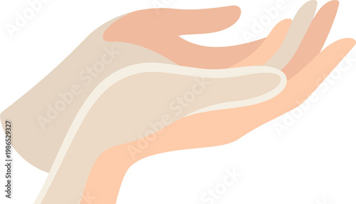 Two hands gently cupping together an open palm gesture in a clean vector style against a plain background symbolizing offering and care