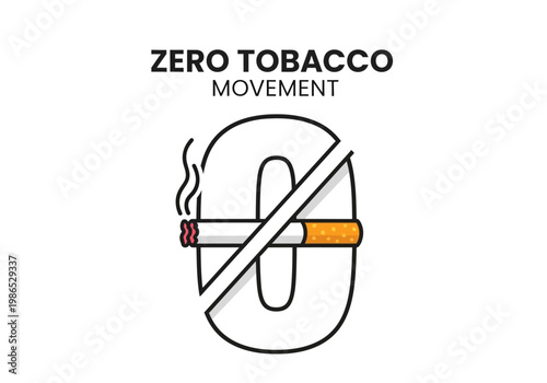 Zero Tobacco Movement Vector Illustration of a Cigarette with a Slash Through it