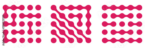 Connected liquid or nano dots pattern with vanishing effect. Disappearing organic amorphous shapes texture. Linked metaballs, molecules or cells transition background. Vector graphic illustration.