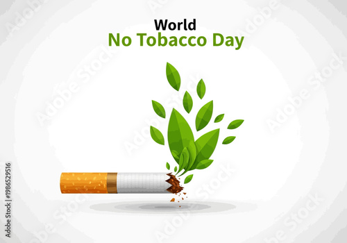 World No Tobacco Day vector illustration of a broken cigarette with green leaves emerging