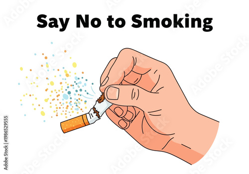 Vector Illustration of a Hand Breaking a Cigarette, Saying No to Smoking Concept