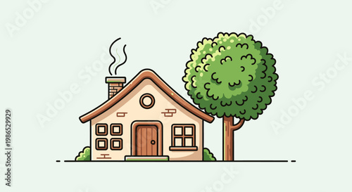 Small house with brown door and roof.