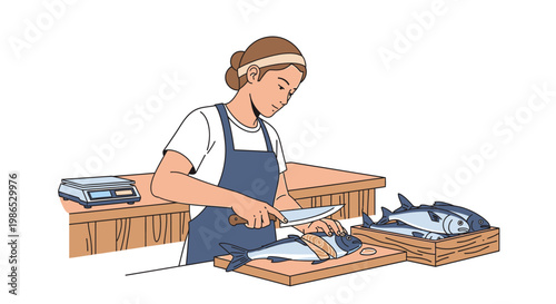 Woman working with leather craft tools.