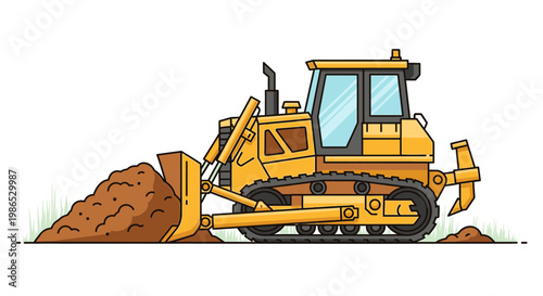 Yellow Bulldozer Heavy Equipment Machine.