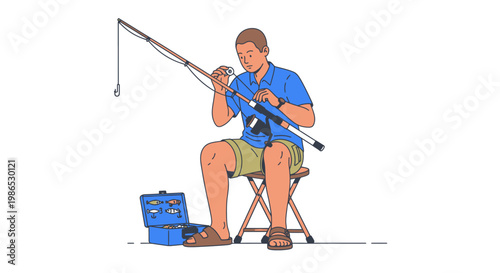 Man sitting with fishing rod.