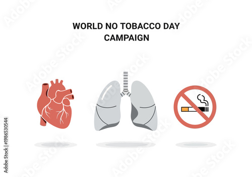Vector graphic illustrating the harmful effects of tobacco on the heart and lungs for World No Tobacco Day campaign