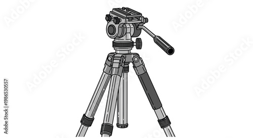 Camera tripod with handle and legs.