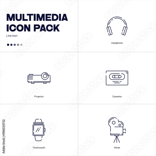 Multimedia Outline Style Icon Pack