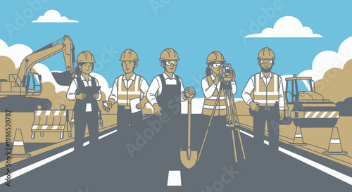 Construction workers on a road site.