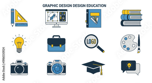 Graphic design education icons set.