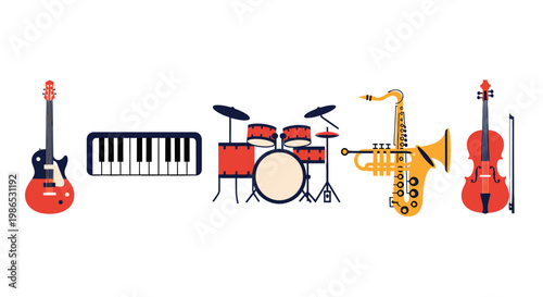 Musical instruments in a row line 1.