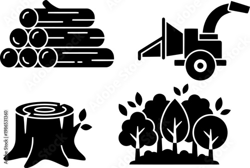 Forestry and Logging Icon Set Timber Wood Trees