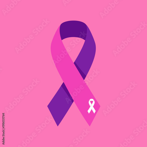 Purple and pink awareness ribbon design representing lupus or autoimmune disease with a small white ribbon icon on one end, isolated on a light pink solid background.