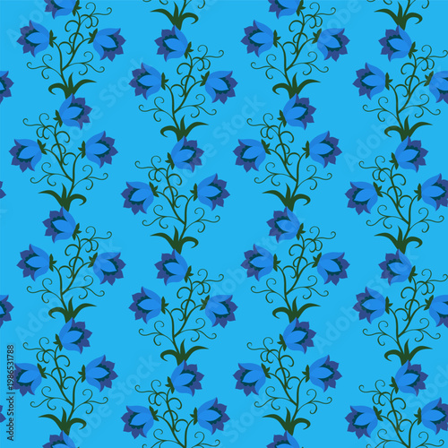 Beautiful seamless with vertical garlands of flowers in blue colors