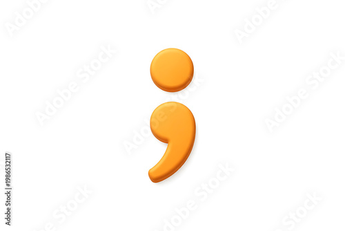 A single orange semicolon symbol, rendered with a soft gradient and subtle shadow, isolated on a clean white background