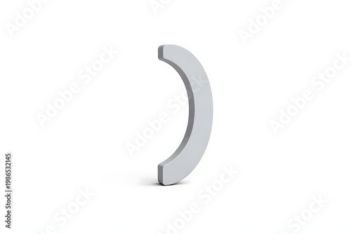 A 3D rendered curved metallic element with a smooth surface, isolated on a white background