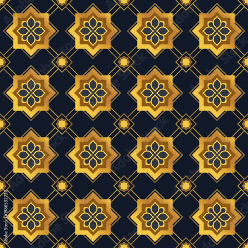 Photos Premium luxury islamic geometric seamless pattern with gold ornament on navi background for ramadan, eid mubarak, and elegant packaging