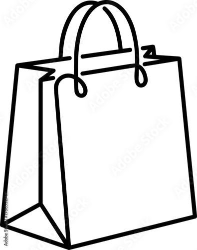 Minimalist shopping bag line art illustration in black and white; sleek modern design perfect for retail fashion and branding concepts