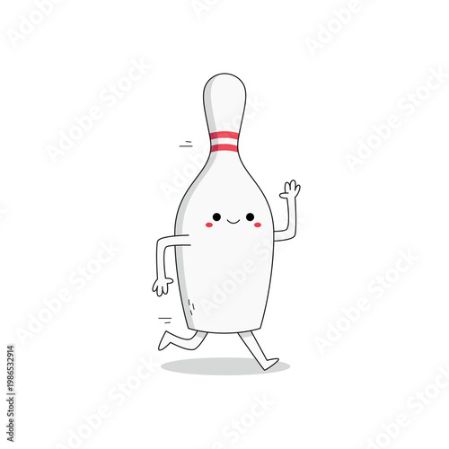 Cute bowling pin cartoon character running doodle