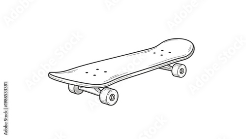 A simple black and white outline drawing of a skateboard, perfect for design or illustration projects showcasing sport or urban culture